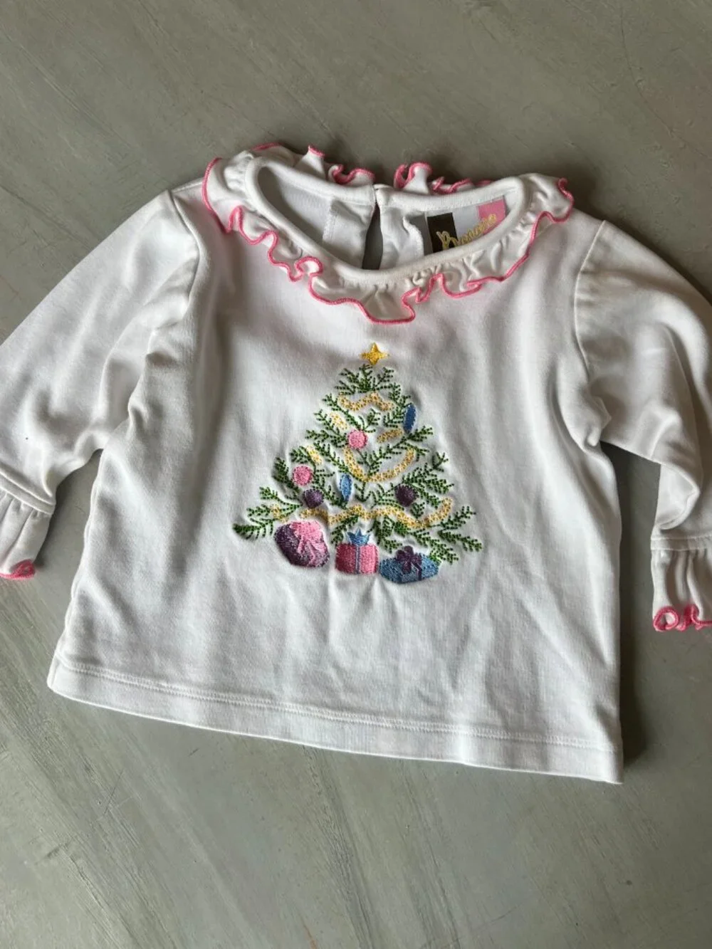 Boutique Christmas Baby Girl White Ruffle Embroidered Shirt Size 12 months